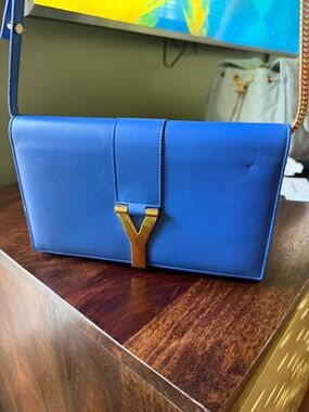 Blue Leather Ysl crossbody Bag